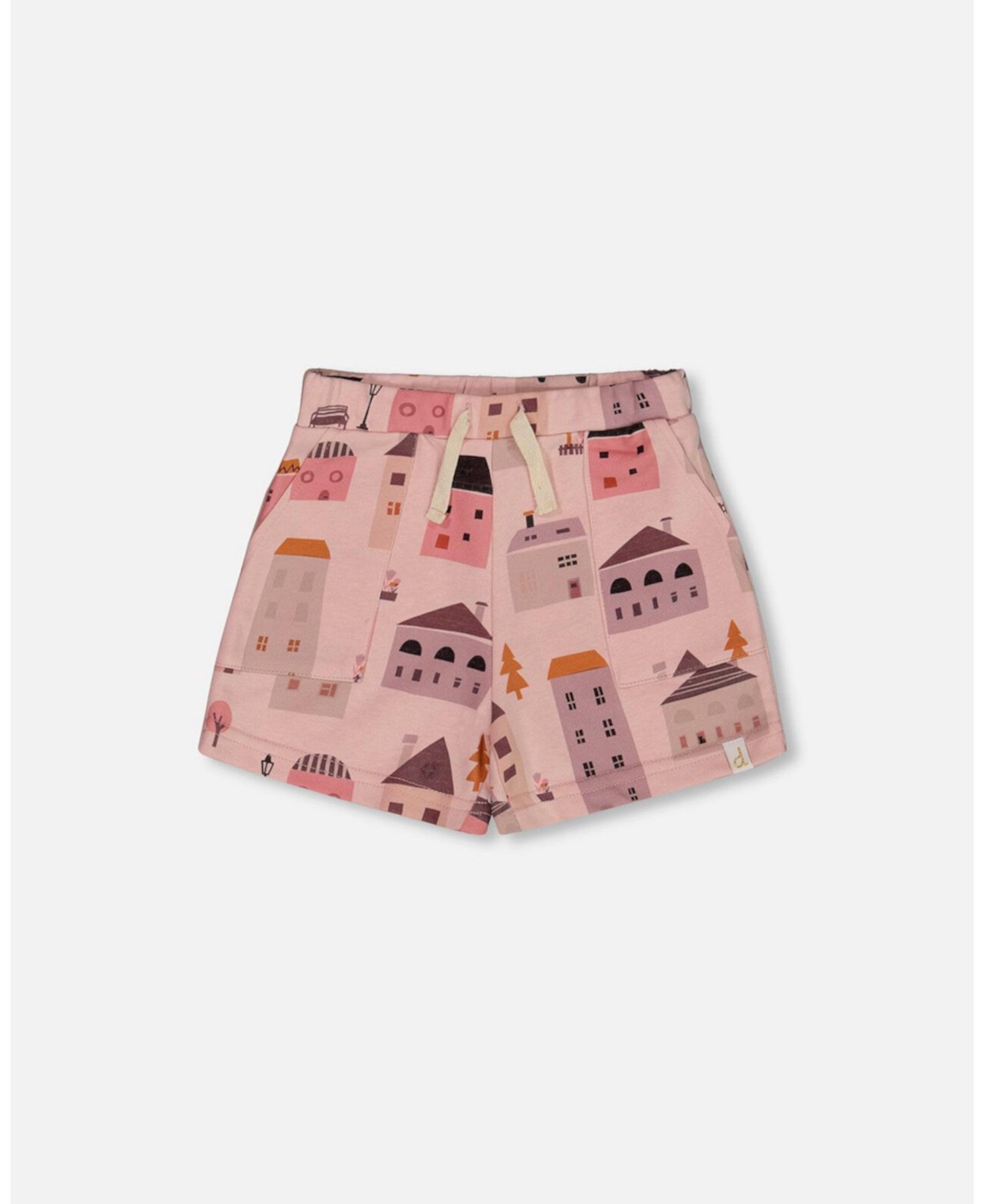 Toddler Girls Printed French Terry Short Pink And Coral Houses - Toddler|Child Deux par Deux