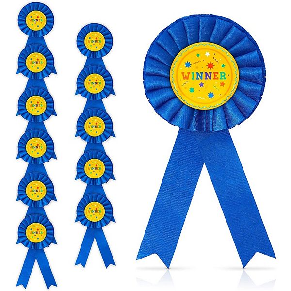 Blue Rosette Award Ribbons Set, Winner (3 X 6 Inches, 12 Pack) Blue Panda