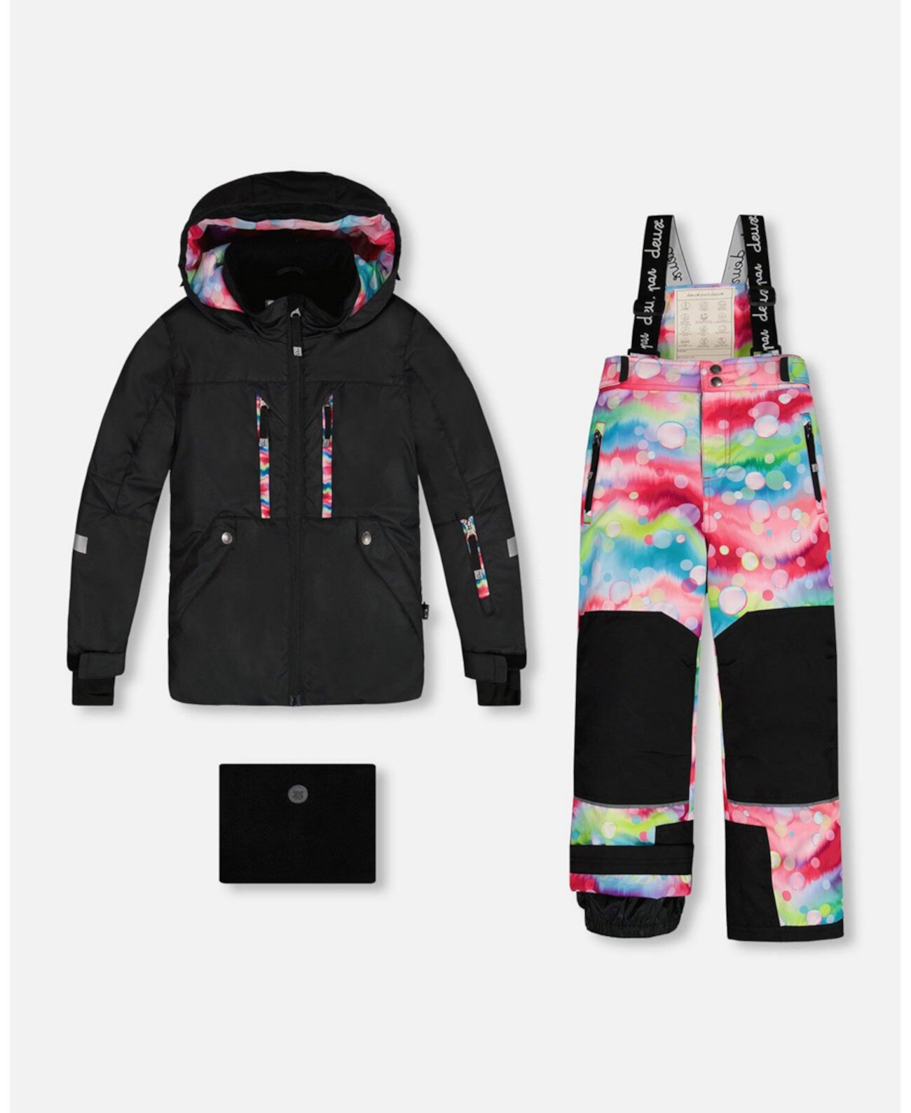 Toddler Girls Two Piece Technical Snowsuit Black With Printed Bubbles Deux par Deux