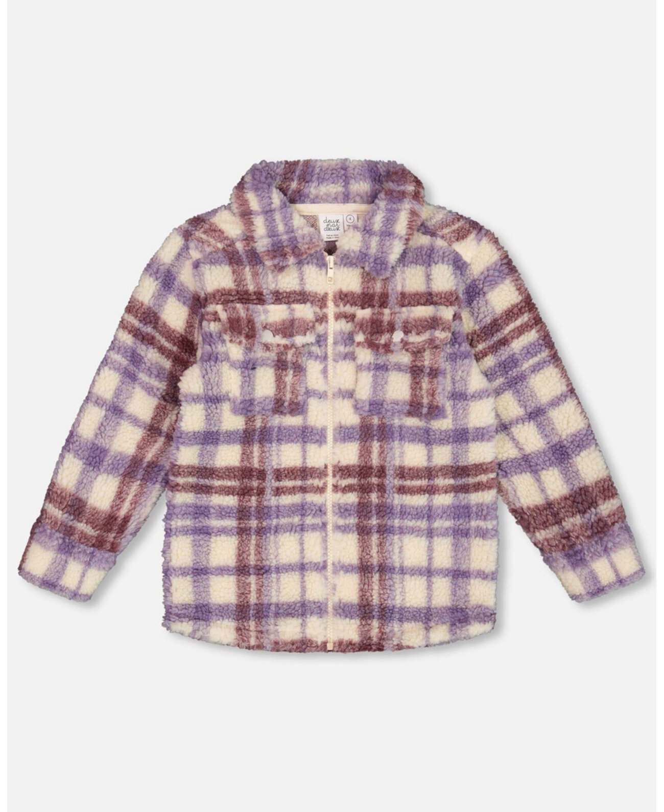 Toddler Girls Zip Front Sherpa Overshirt Plaid Purple And White - Toddler|Child Deux par Deux