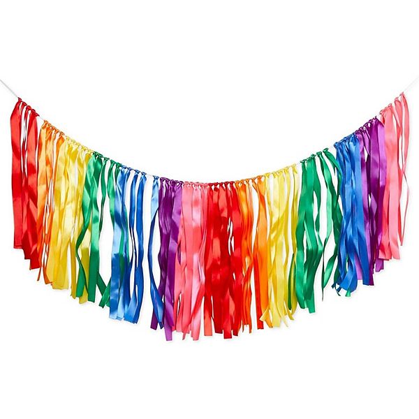 10 Foot Rainbow Birthday Decorations, Hanging Fringe Garland, 14 X 118 In Sparkle and Bash