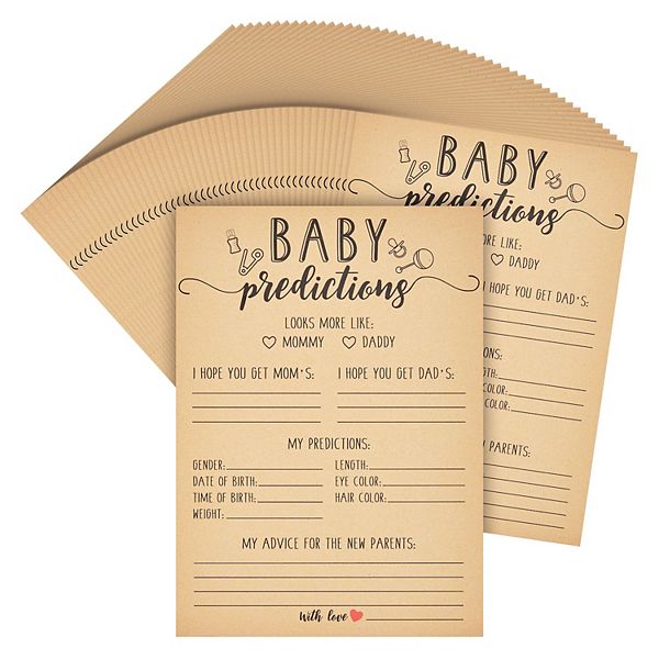 50-sheets Baby Shower Prediction And Advice Cards For Parents To Be, 5x7 In Sparkle and Bash