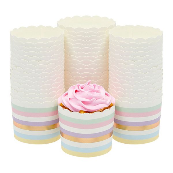 50-pack Striped Cupcake Liners, Pastel Paper Baking Cups For Muffins, 2.2 In Sparkle and Bash