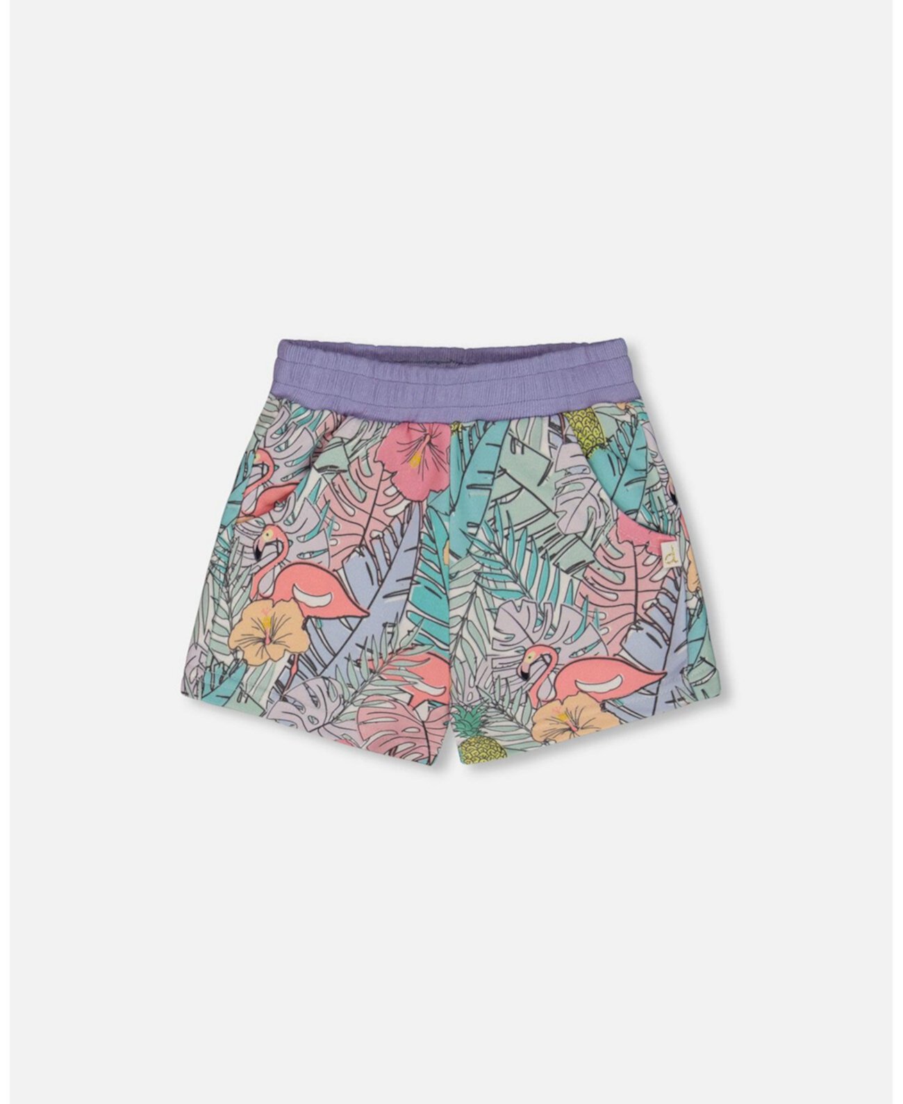 Toddler Girls Printed French Terry Short Lilac Tropical And Pink Flamingos - Toddler|Child Deux par Deux