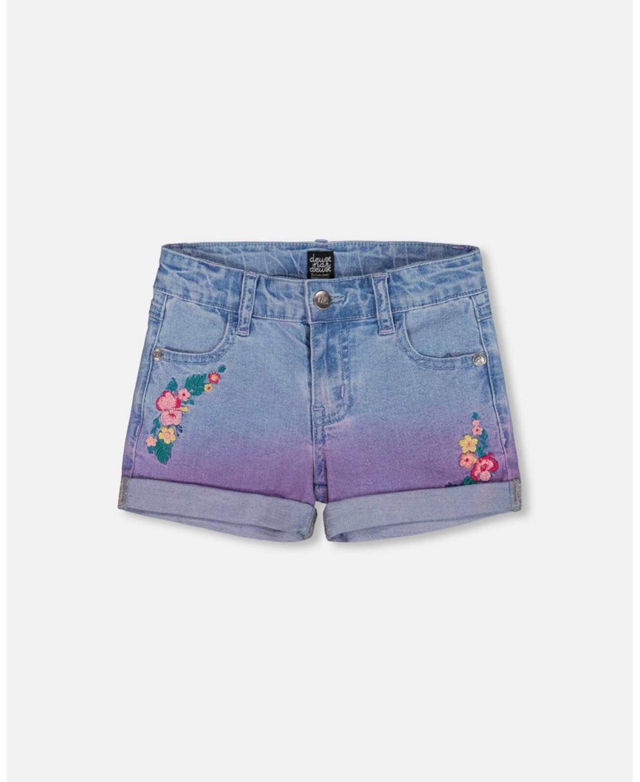 Toddler Girls Cuffed Denim Shorts With Embroidery Floral Jeans Blue - Toddler|Child Deux par Deux