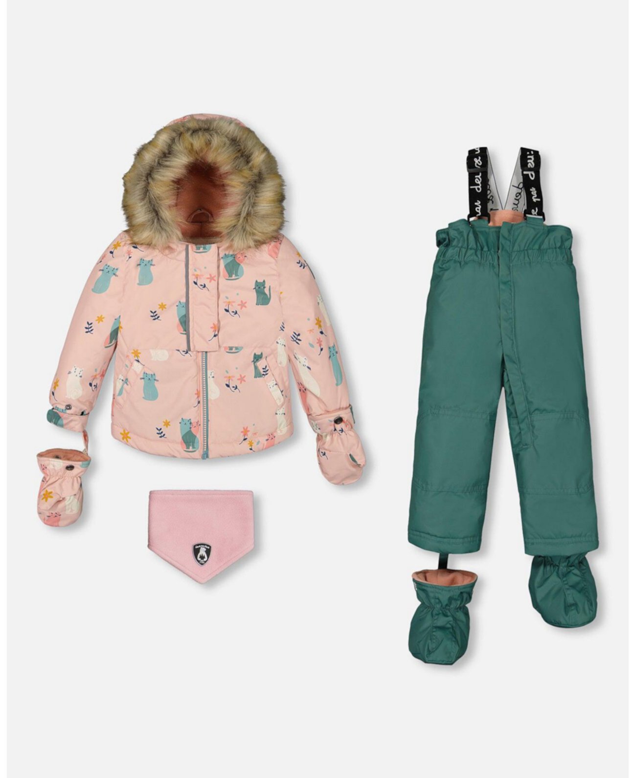 Baby Girls Baby Two Piece Baby Snowsuit Sage Green And Printed Cats - Infant|Toddler Deux par Deux