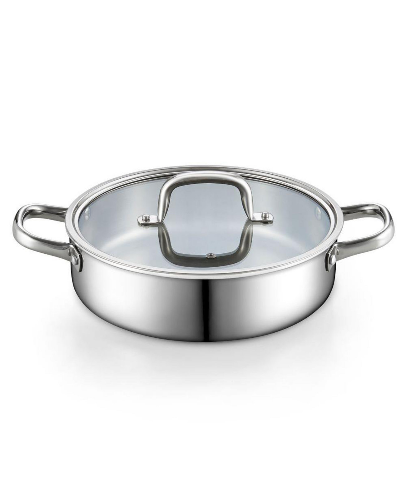 10.5 Inch Tri-Ply Clad Stainless Steel Deep Frying Pan with Glass Lid Cook N Home