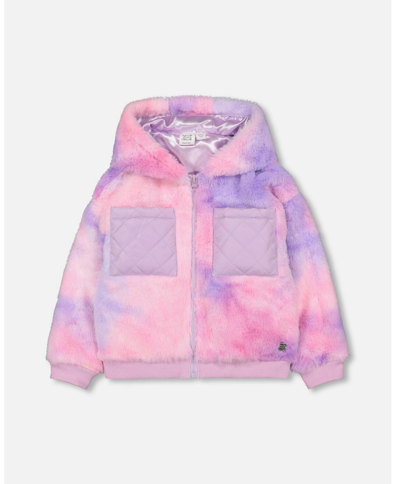 Girl Faux Fur Hooded Jacket Tie Dye Purple - Child Deux par Deux