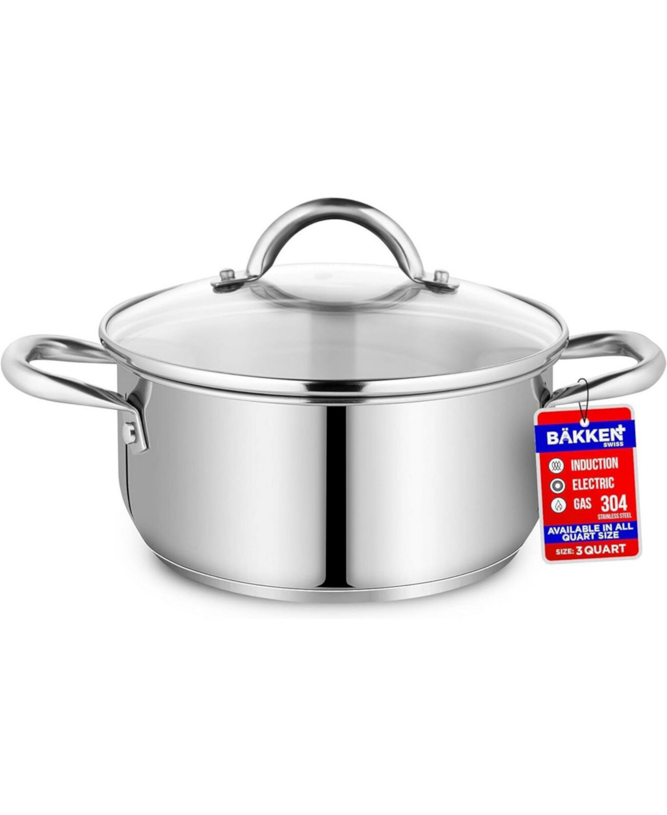 Bakken-Swiss Deluxe 3-Quart Stainless Steel Stockpot w/Tempered Glass See-Through Lid - Simmering Delicious Soups Stews & Induction Cooking - Exceptional Heat Distribution - Heavy-Duty & Food-Grade Bakken- Swiss