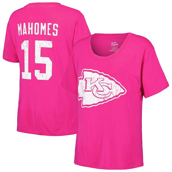 Women's Majestic Threads Patrick Mahomes Pink Kansas City Chiefs Name & Number T-Shirt Majestic