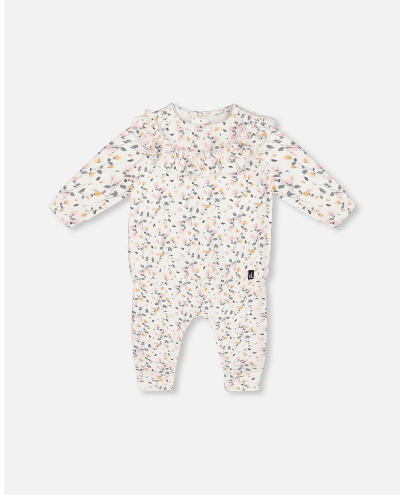 Baby Girls Baby Printed Organic Cotton Top And Pants Set Cream With Flowers Deux par Deux