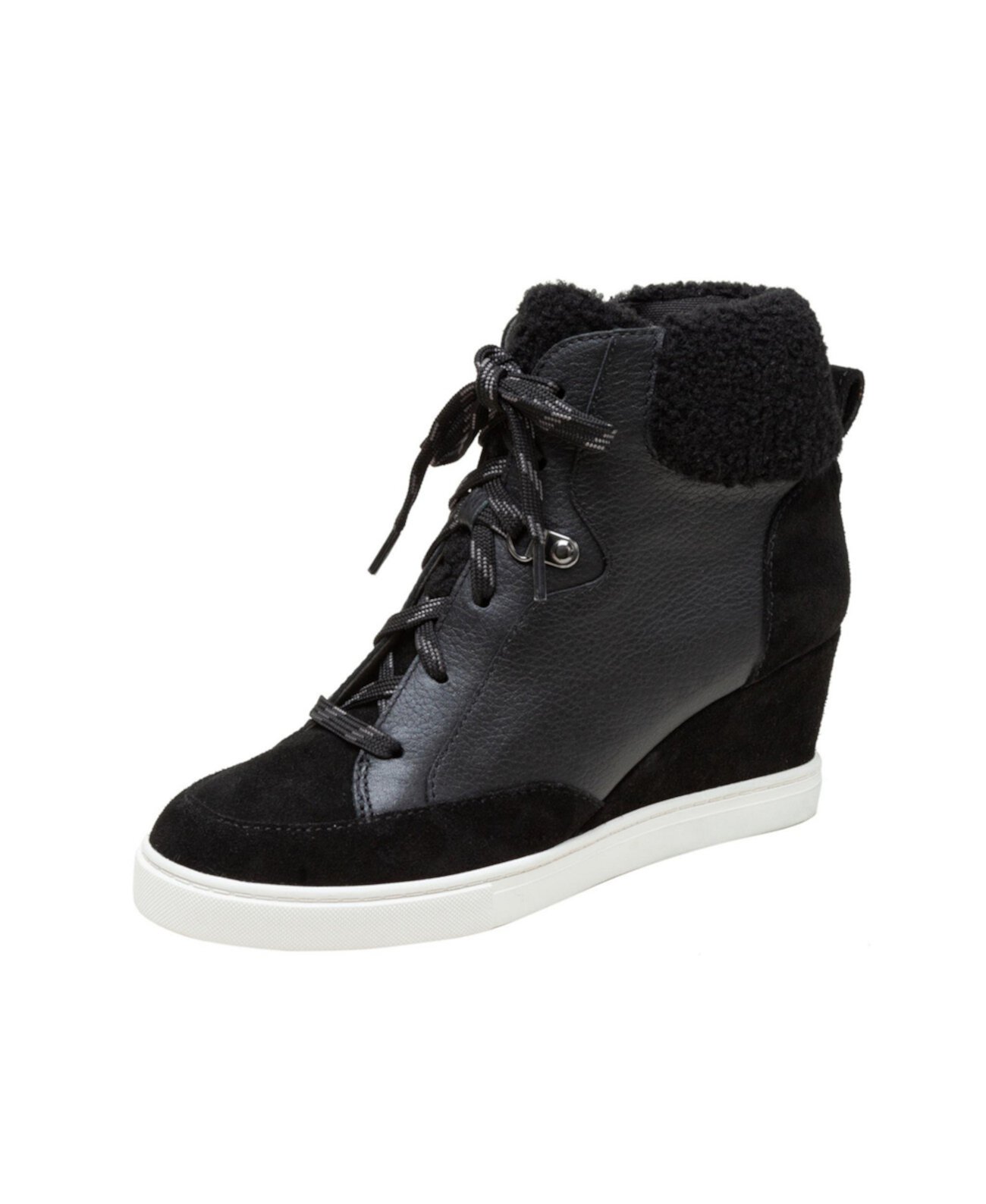 ARDEN Faux Shearling Trimmed Wedge Sneakers Linea Paolo