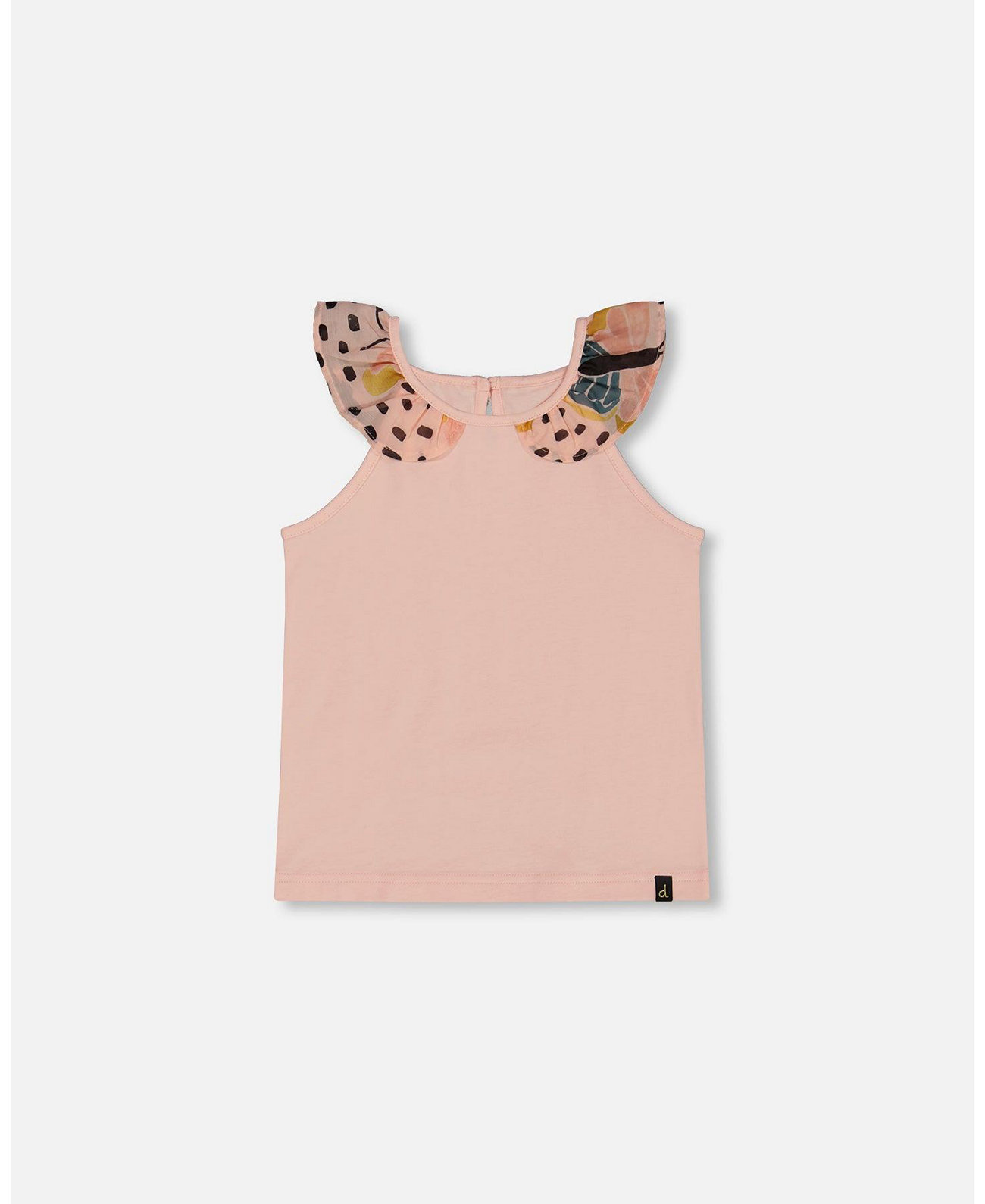 Big Girls Organic Cotton Tank Top With Frill Pink And Black Butterfly Deux par Deux