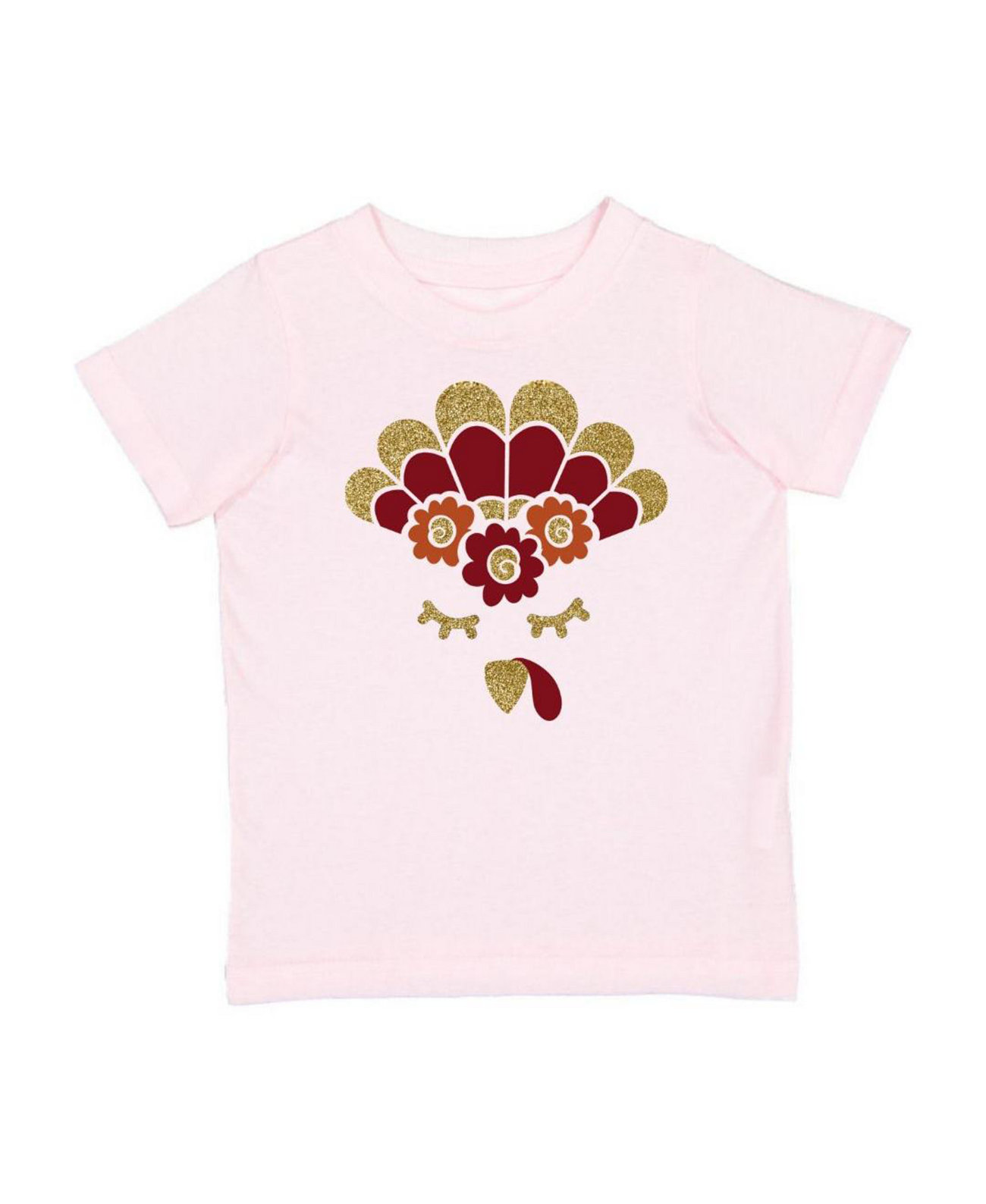 Little and Big Girls Turkey Flower Crown Thanksgiving Short Sleeve T-Shirt Sweet Wink