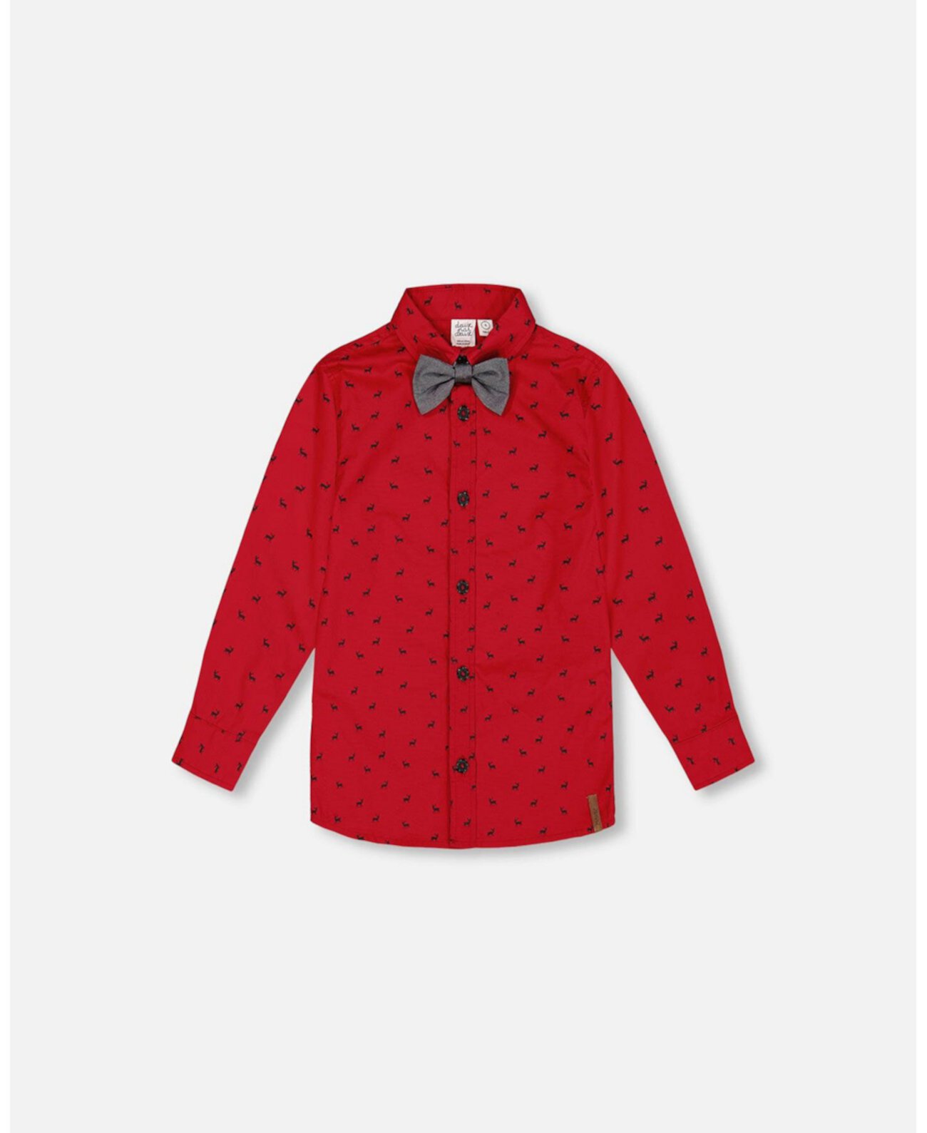 Big Boys Printed Reindeer Poplin Shirt With Bow Tie Red Deux par Deux