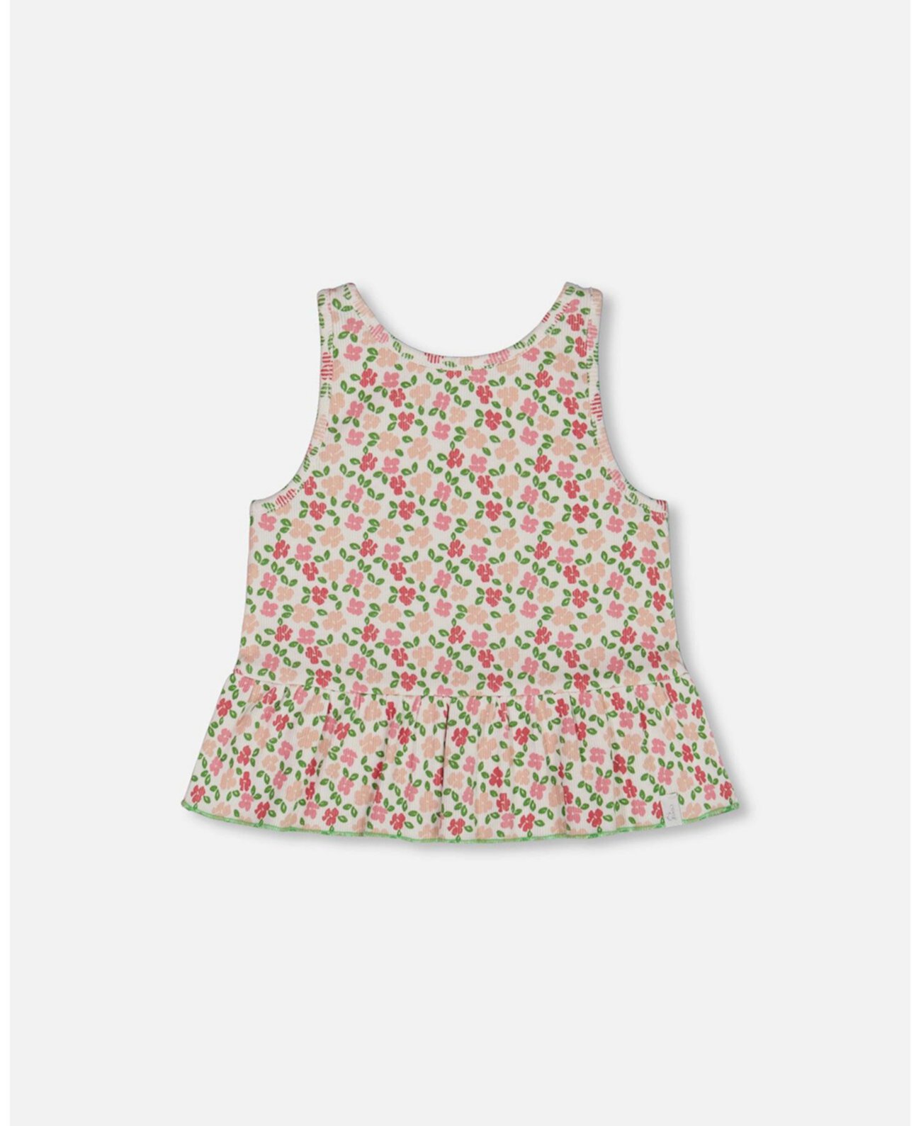 Big Girls Printed Tank Top With Flounce Small Flowers On White Background Deux par Deux