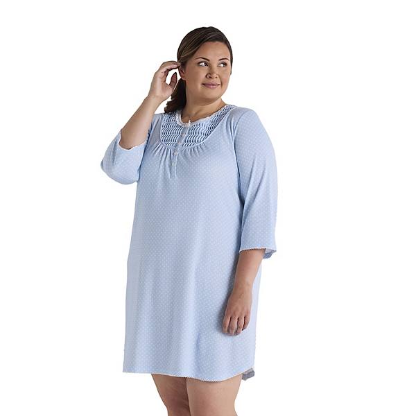 Платье-ночнушка Plus Size Essentials Miss Elaine Cottonessa с воротником Henley и рукавами 3/4 Miss Elaine