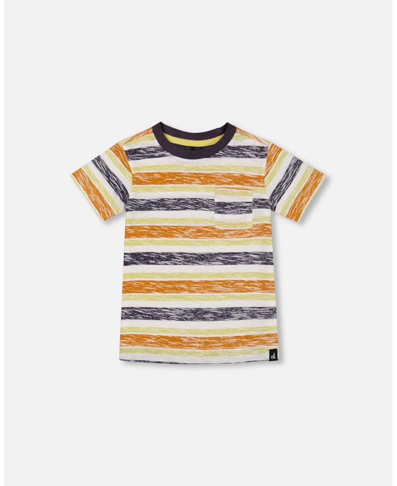 Baby Boys Printed Cotton Tee Navy Striped, Orange, And Lime Green Deux par Deux