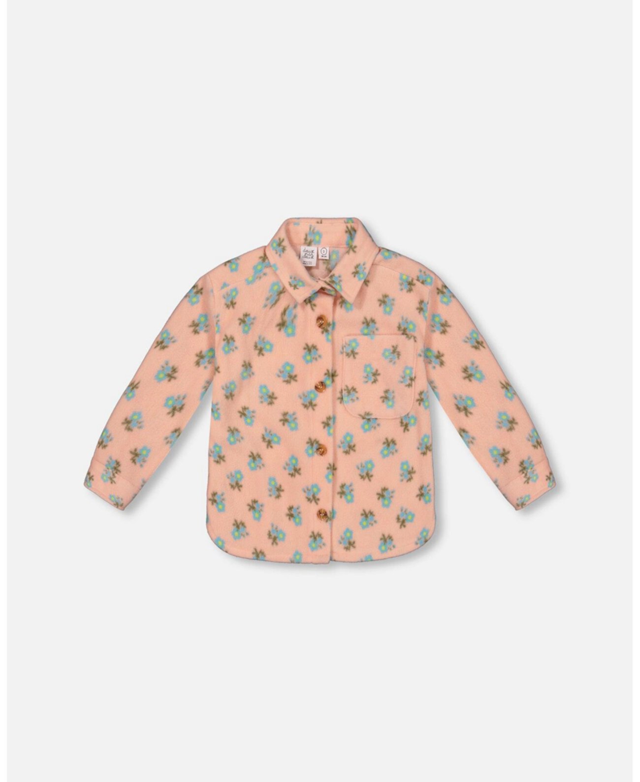 Girl Printed Polar Fleece Shirt Peach With Blue Flowers - Child Deux par Deux