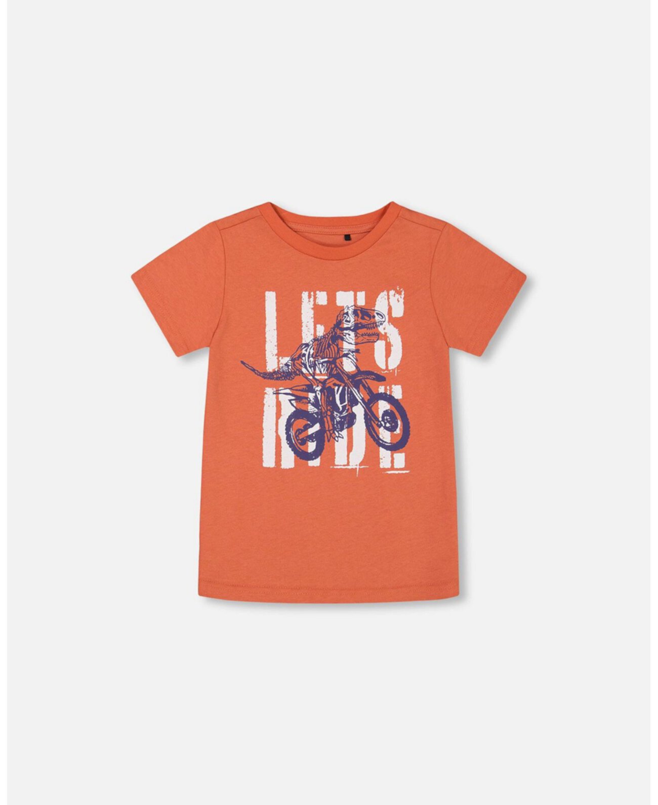 Big Boys Organic Cotton Graphic Tee Orange And Navy Dino Deux par Deux