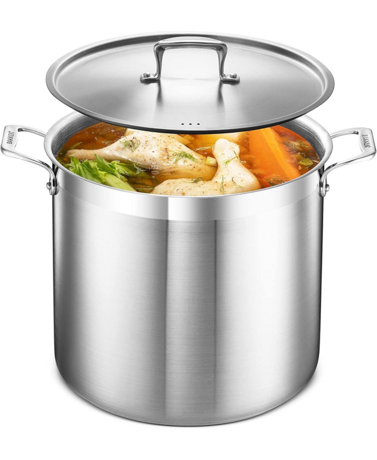 Stockpot &#x2013; 20 Quart &#x2013; Brushed Stainless Steel &#x2013; Heavy Duty Induction Pot with Lid and Riveted Handles &#x2013; For Soup, Seafood, Stock, Canning and for Catering for Large Groups and Events Bakken- Swiss