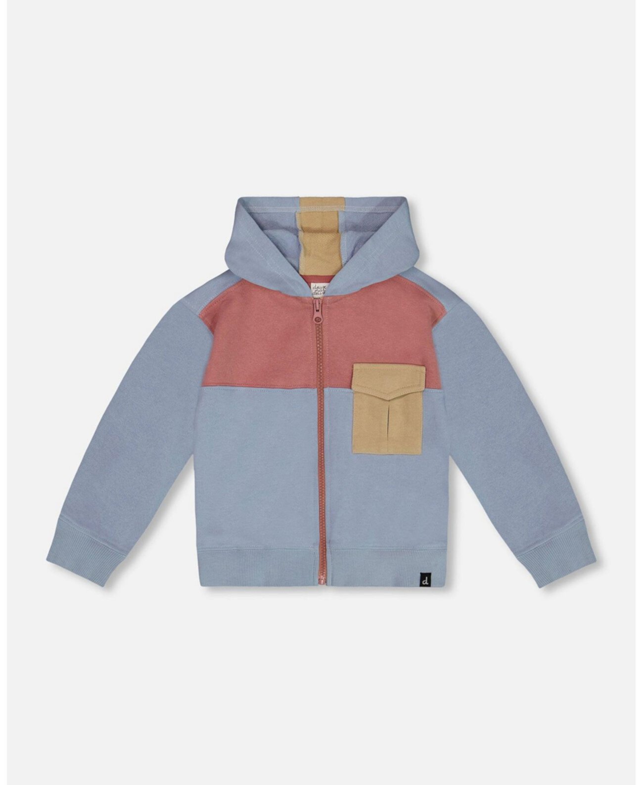 Baby Boys French Terry Full Zip Hoodie Sweatshirt Pale Blue And Dark Old Rose Deux par Deux