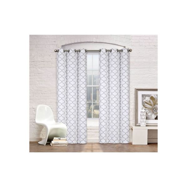 Kate Aurora Set Of 2 Modern Elements Quatrefoil Lattice Poly Cotton Grommet Top Curtain Panels Kate Aurora