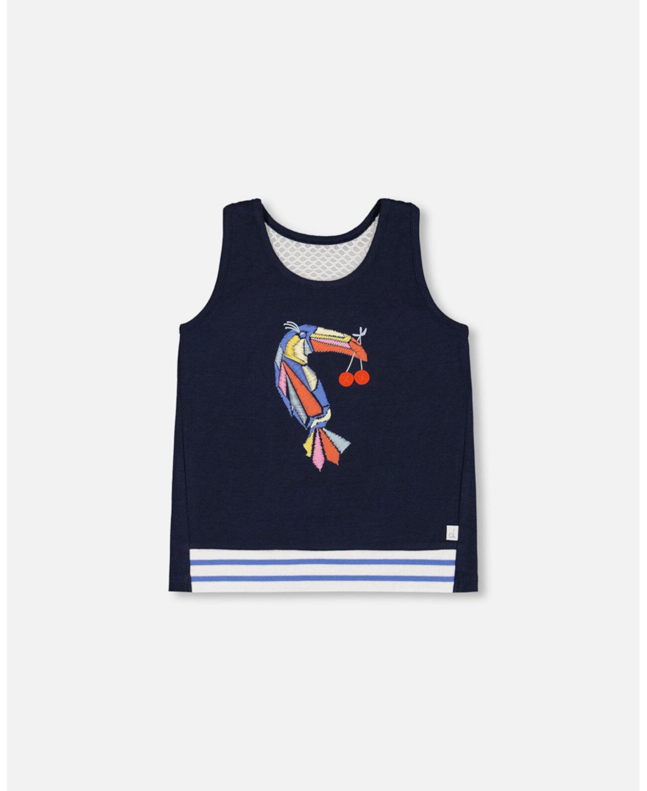 Big Girls Organic Cotton Tank Top Navy Blue And Toucan Deux par Deux