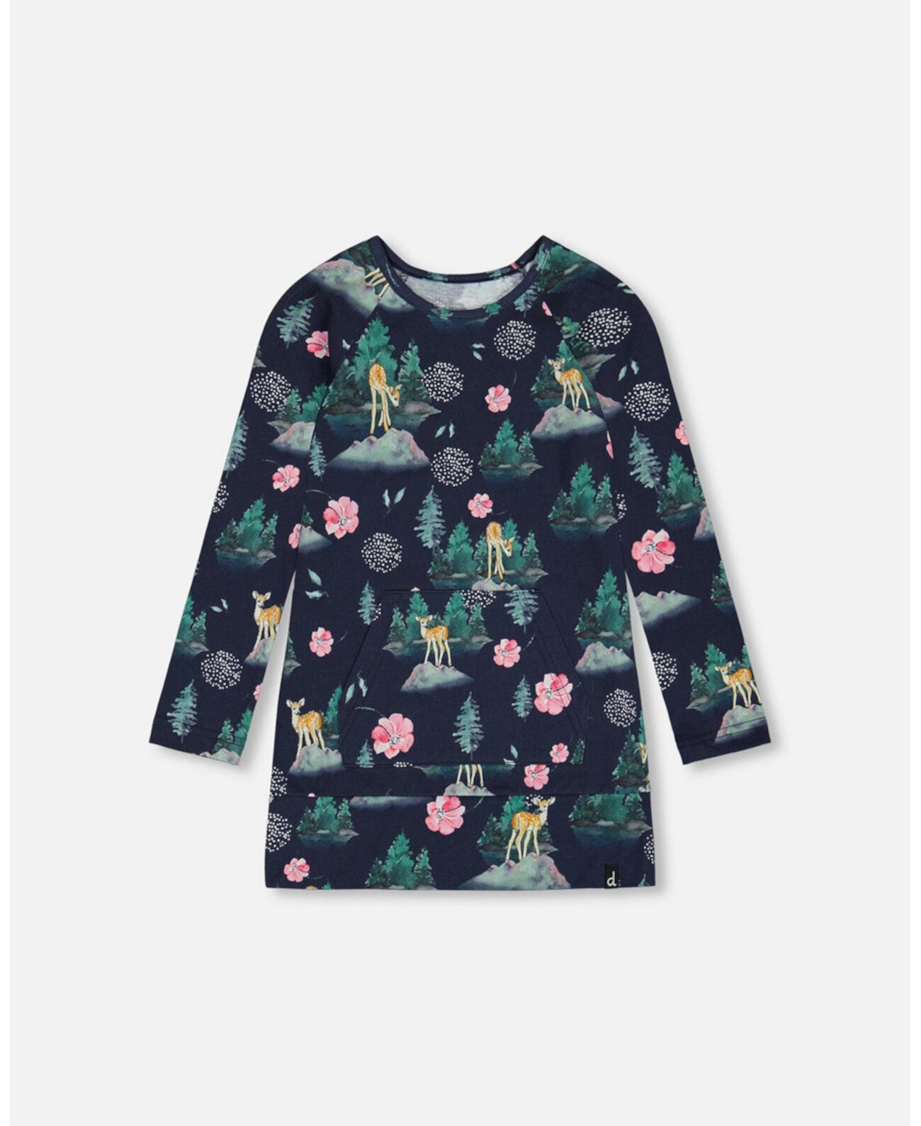 Big Girls Long Sleeve Tunic With Pocket Navy Printed Bambi Deux par Deux