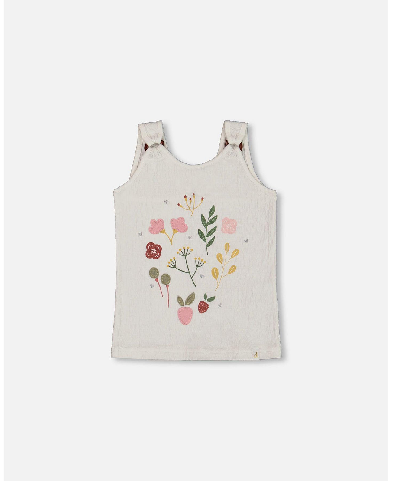 Toddler Girls Crinkle Jersey Tank Top Pink Flowers On Cream Background - Toddler|Child Deux par Deux