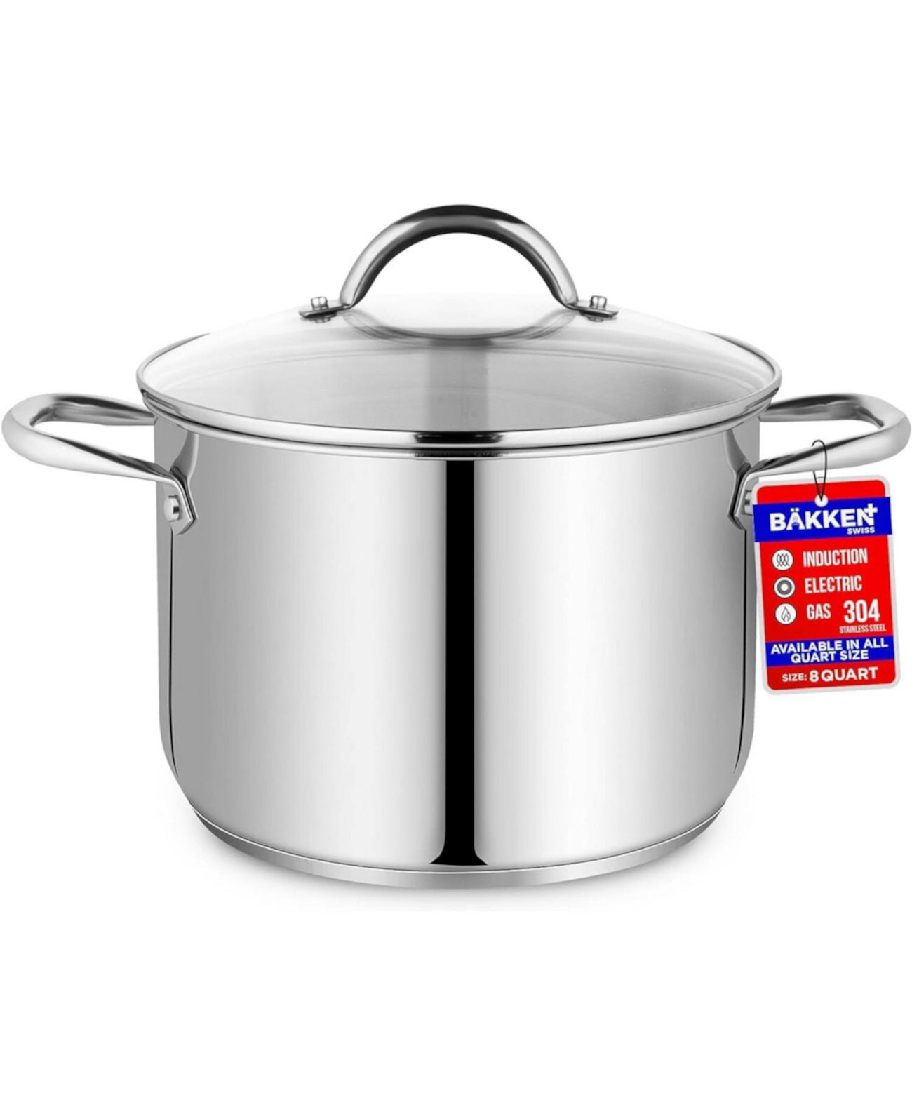 Bakken-Swiss Deluxe Stainless Steel Stockpot w/ Tempered Glass See-Through Lid - Simmering Delicious Soups Stews & Induction Cooking - Exceptional Heat Distribution - Heavy-Duty & Food-Grade Bakken- Swiss