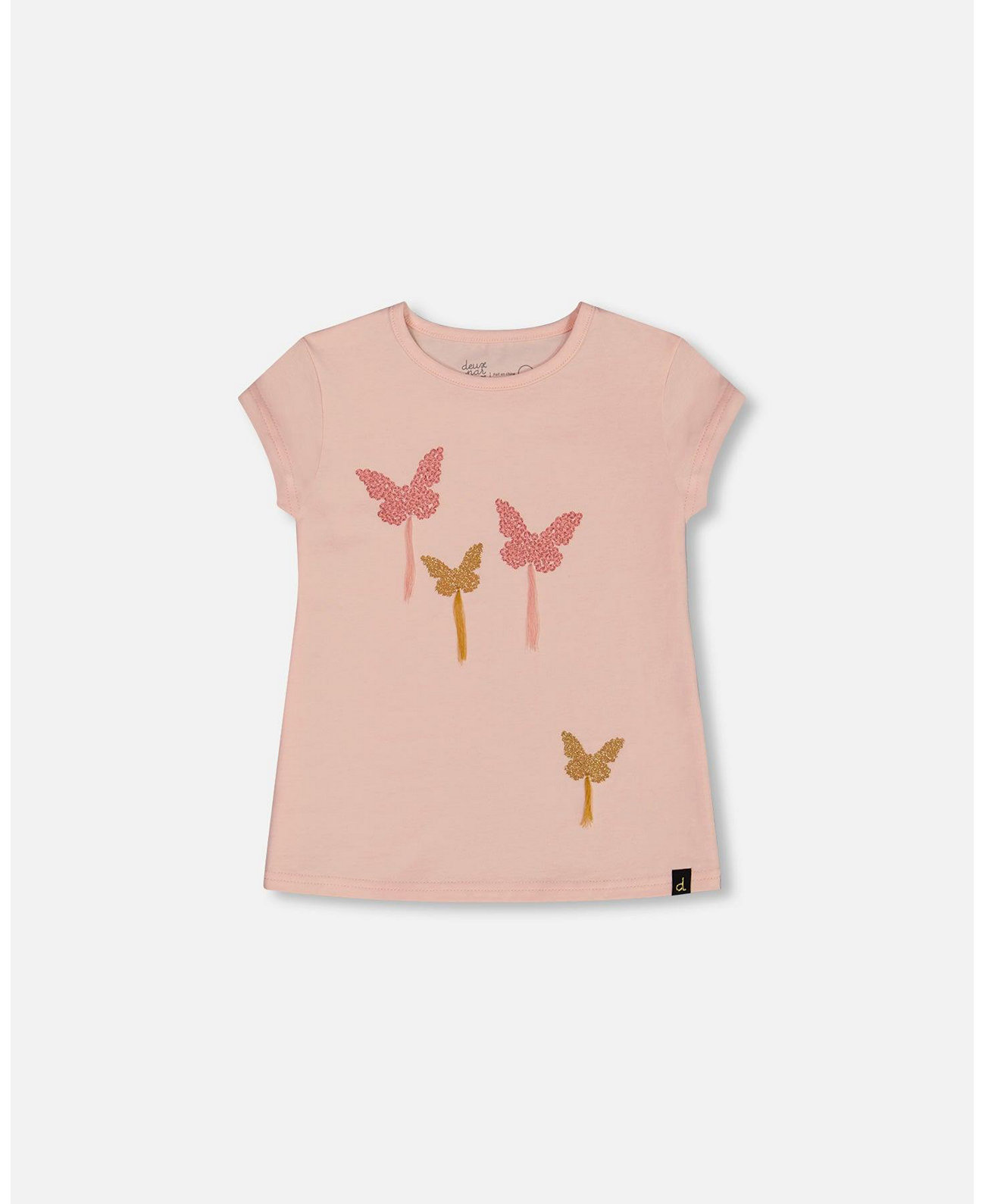 Big Girls Organic Cotton Top With Applique Pink With Sparkling Butterfly Deux par Deux