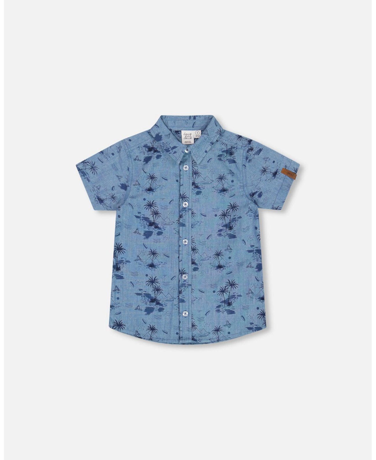 Toddler Boys Printed Chambray Short Sleeve Shirt Pale Blue And Navy - Toddler|Child Deux par Deux