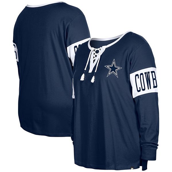 Women's New Era  Navy Dallas Cowboys Plus Size Lace-Up Notch Neck Long Sleeve T-Shirt New Era