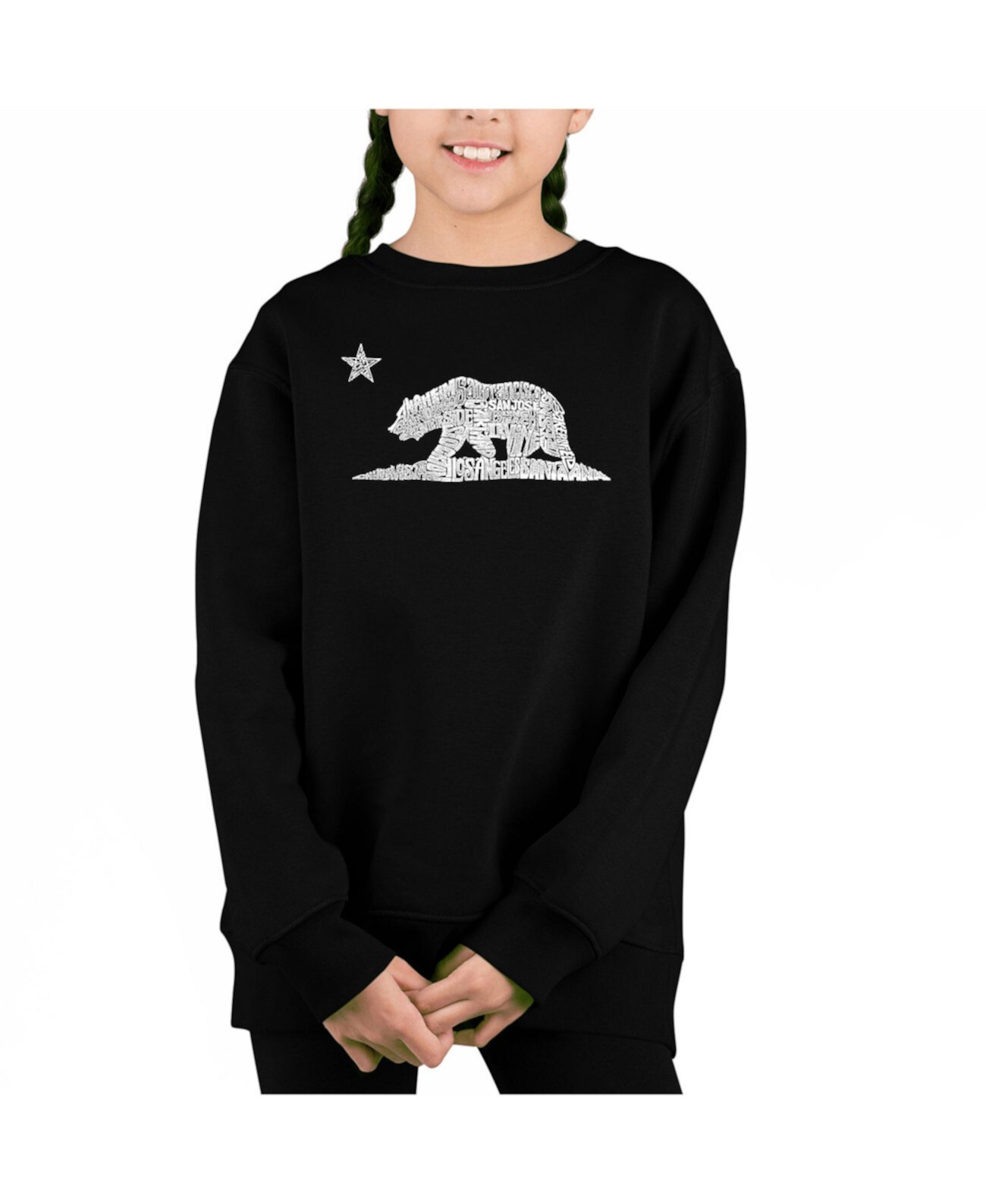 California Bear - Big Girl's Word Art Crewneck Sweatshirt LA Pop Art