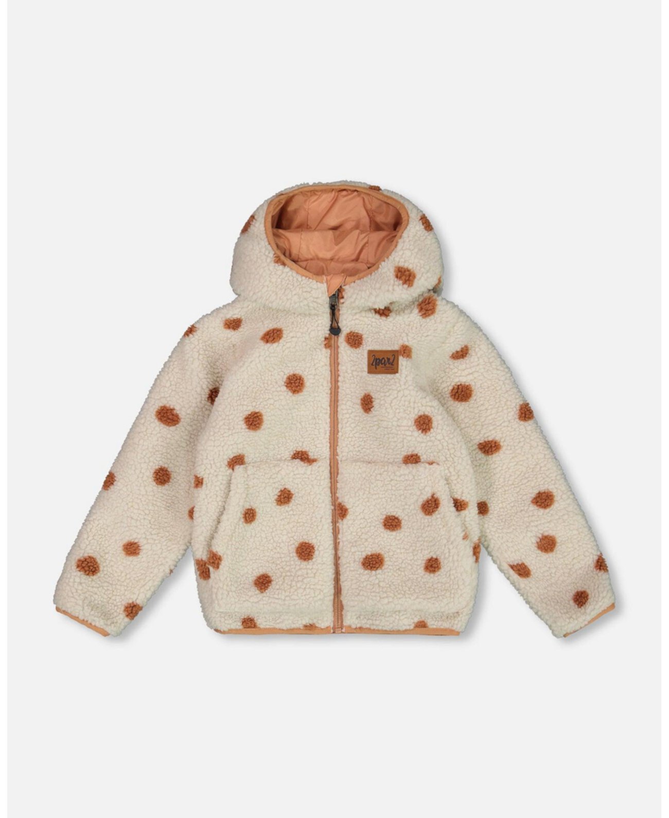 Big Girls Reversible Sherpa Jacket Pinky Brown With Dots Deux par Deux