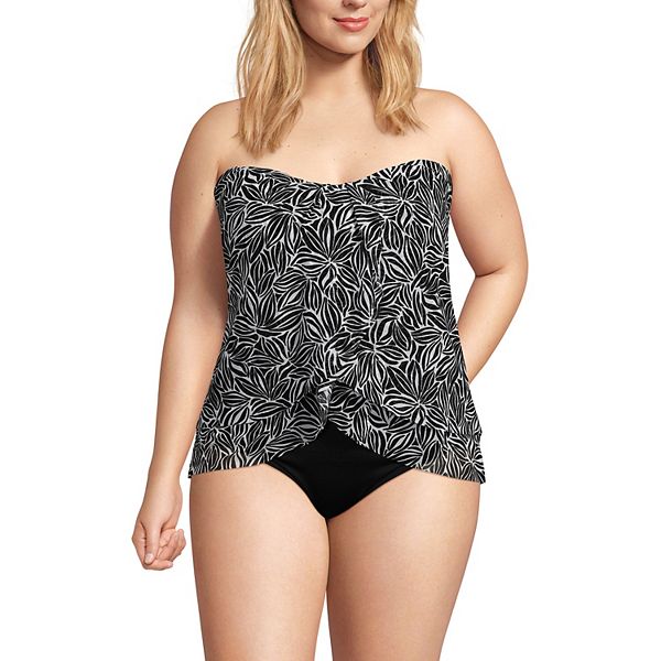 Plus Size Lands' End Draped Bandeau Fauxkini One-Piece Swimsuit Lands' End