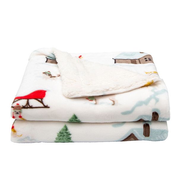 Holiday Printed Plush-to-Sherpa Throw Blanket Madelinen