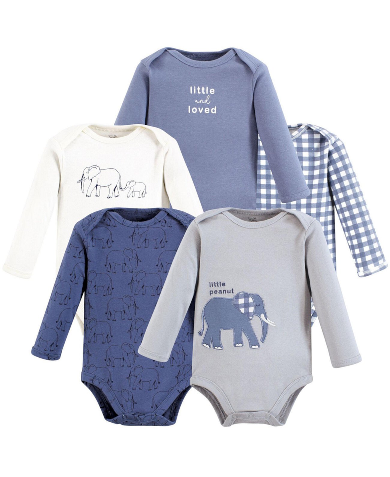 Baby Boys Organic Cotton Long-Sleeve Bodysuits, Blue Peanut, Newborn Touched by Nature