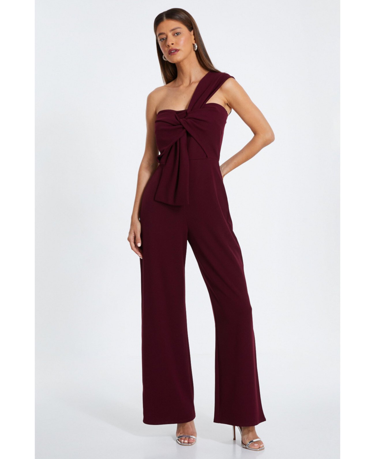 Women's One-Shoulder Scuba Crepe Knot Front Jumpsuit Quiz