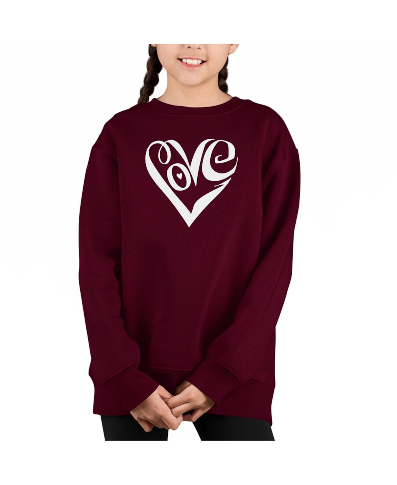 Script Love Heart - Big Girl's Word Art Crewneck Sweatshirt LA Pop Art