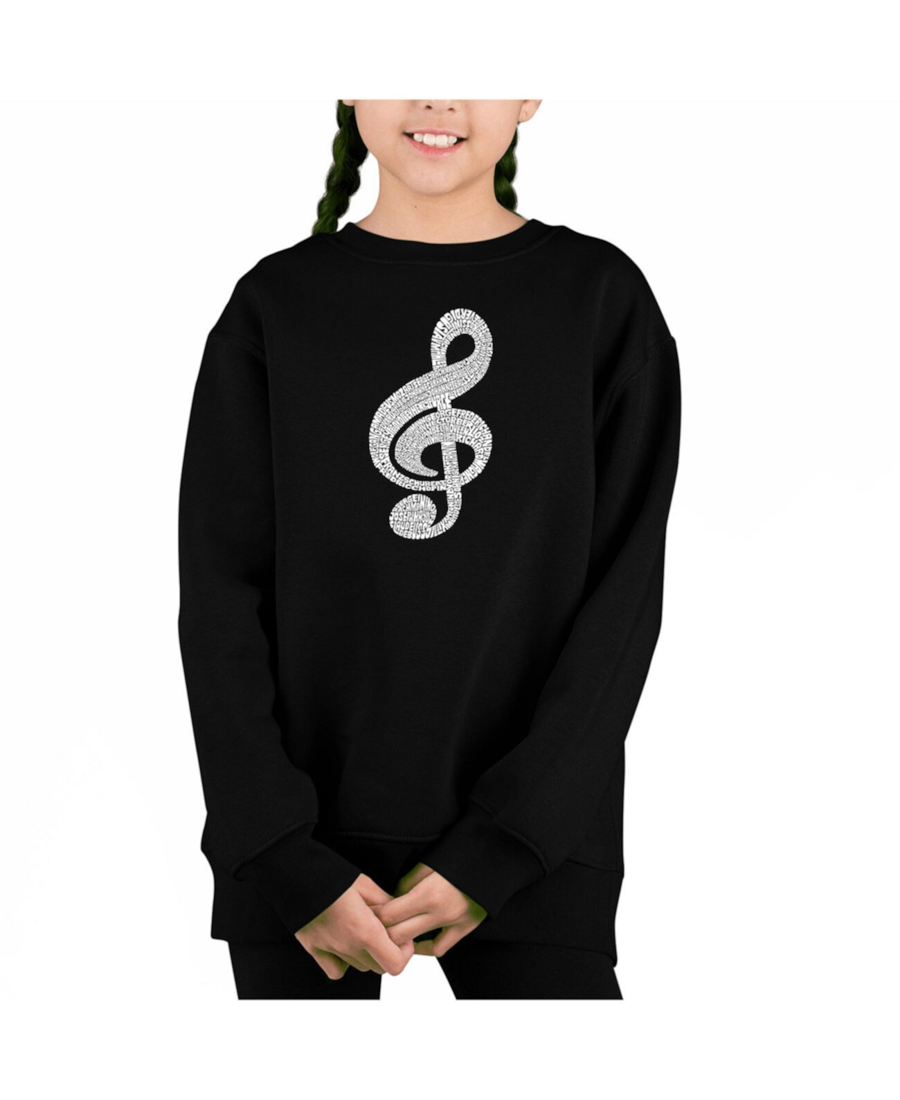 Music Note - Big Girl's Word Art Crewneck Sweatshirt LA Pop Art