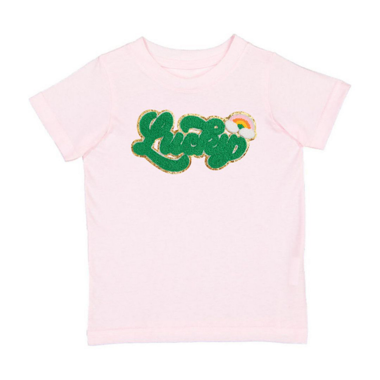 Little and Big Girls Lucky Rainbow Patch St. Patrick's Day Short Sleeve T-Shirt Sweet Wink