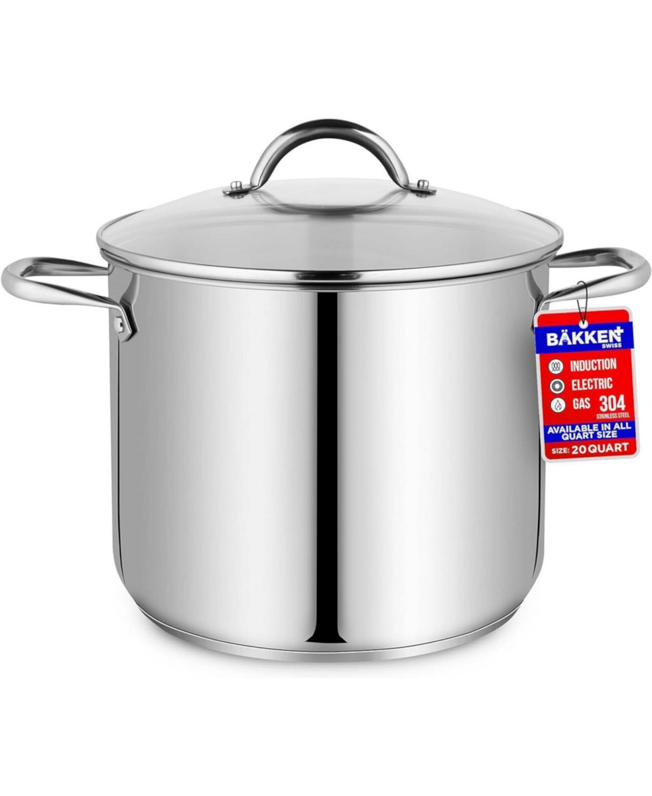 Bakken-Swiss Deluxe 20-Quart Stainless Steel Stockpot w/Tempered Glass See-Through Lid - Simmering Delicious Soups Stews & Induction Cooking - Exceptional Heat Distribution - Heavy-Duty & Food-Grade Bakken- Swiss