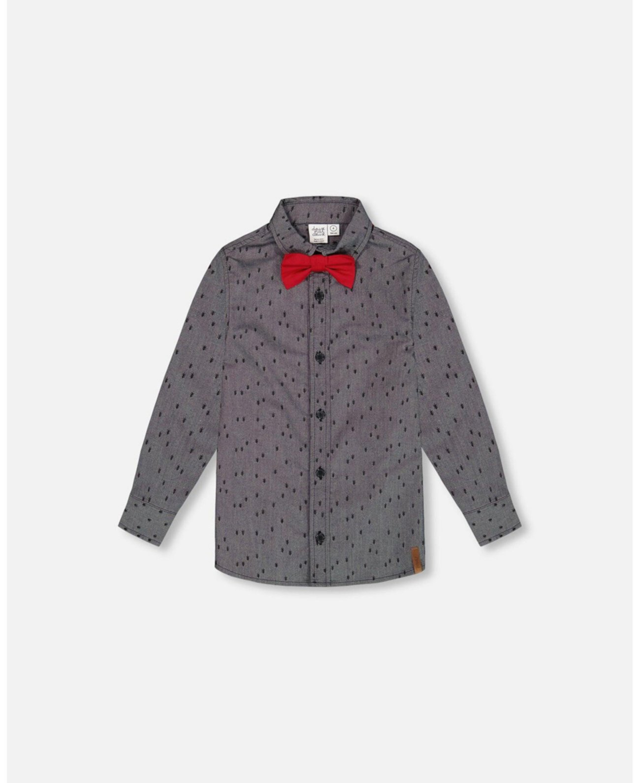 Baby Boys Baby Printed Pine Chambray Shirt With Bow Tie Gray Deux par Deux