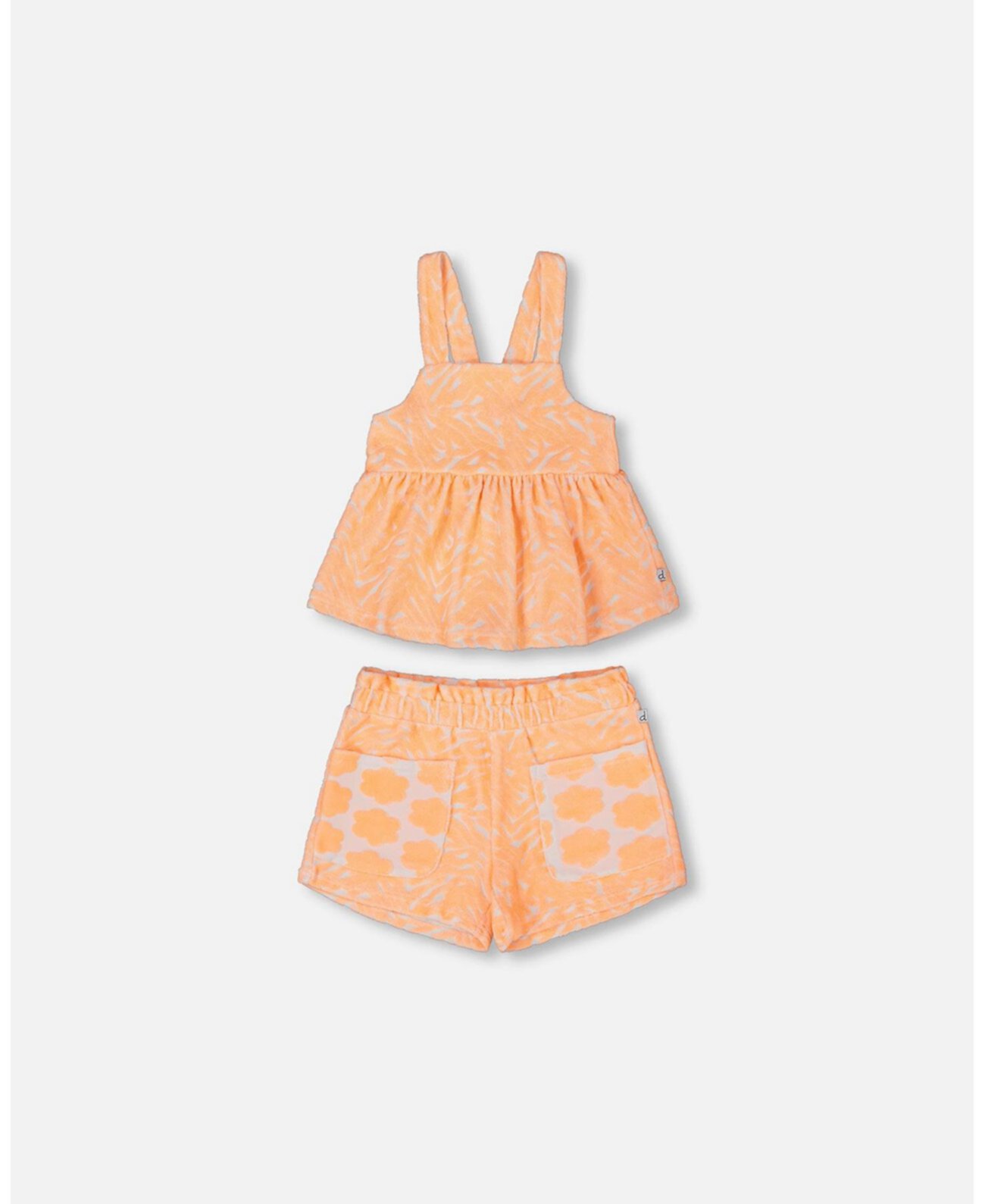 Big Girls Printed Terry Tank Top And Shorts Set Vibrant Orange And White Deux par Deux