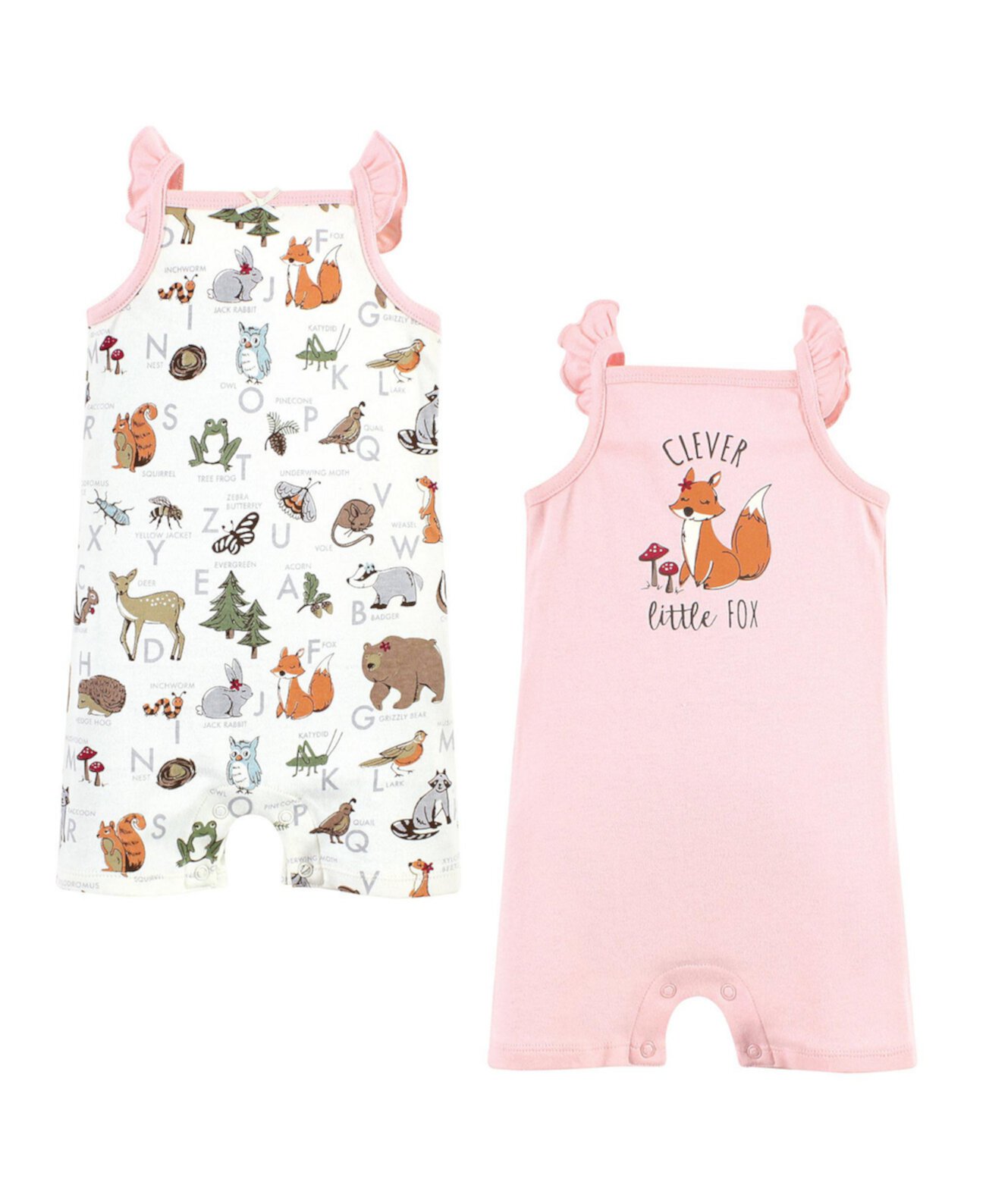 Baby Girls Organic Cotton Rompers, Woodland Alphabet Touched by Nature