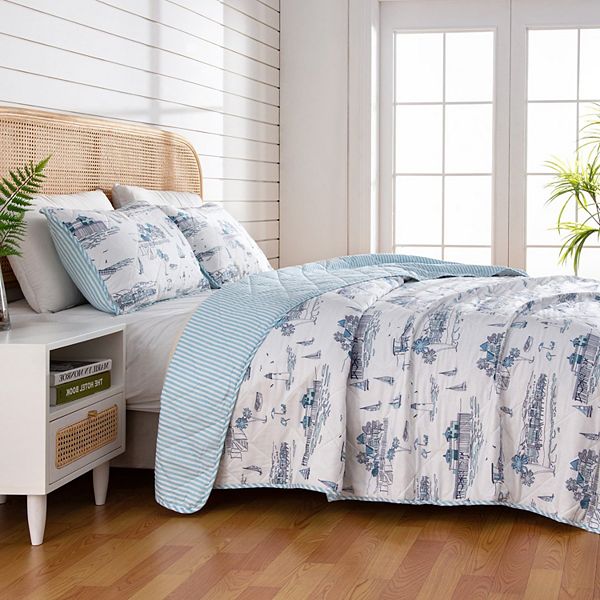 Madelinen® Coastal Toile Reversible Quilt Set with Shams Madelinen