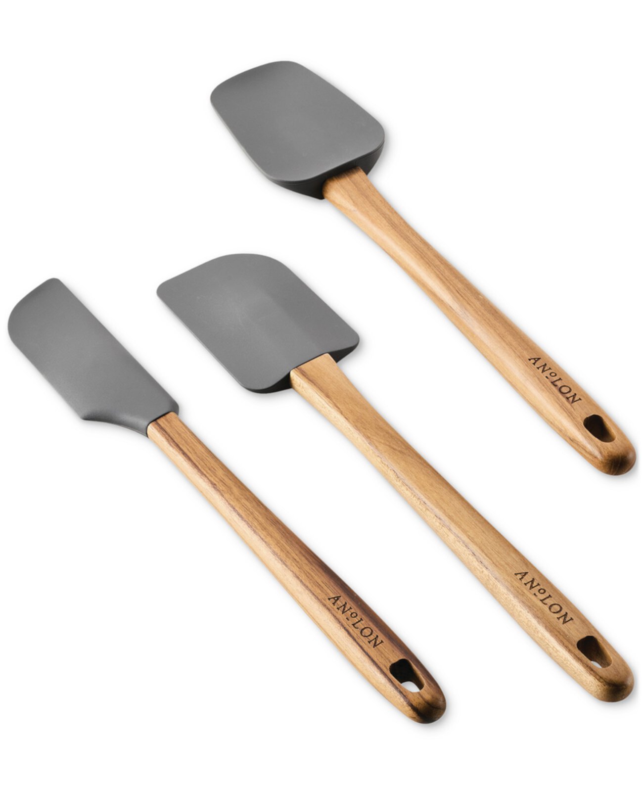 3-Piece Silicone Teak Handled Spatula Set Anolon