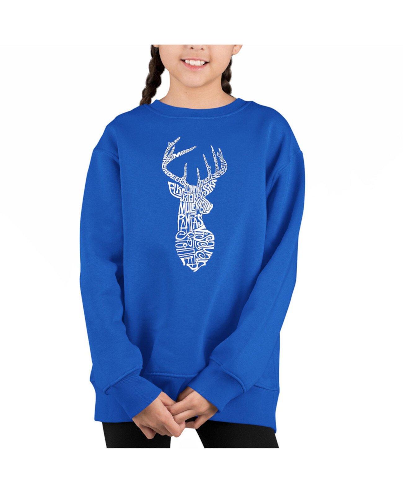 Types Of Deer - Big Girl's Word Art Crewneck Sweatshirt LA Pop Art